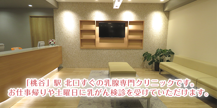 桃谷駅北口すぐの乳腺専門クリニックです。お仕事帰りや土曜日に乳がん検診を受けていただけます。